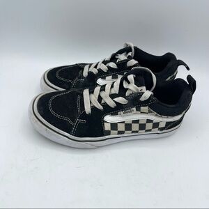 Vans Canvas Suede Kids Black White Checker Lace Up Sneaker Shoe Size 2